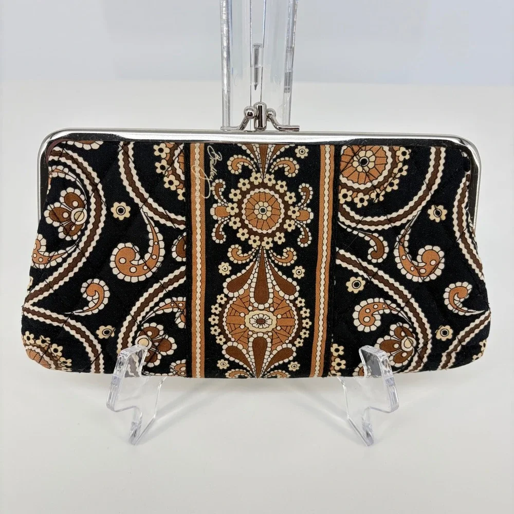 Vera Bradley Tote Bag & Wallet Set Caffe Latte Paisley Quilted Black Tan 15x9
